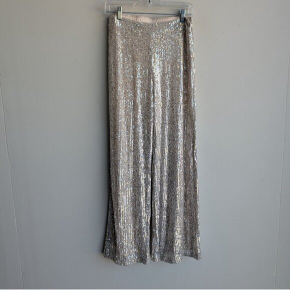 NWT Skies are Blue sequin silver sequin pants with nude base - Picture 4 of 10